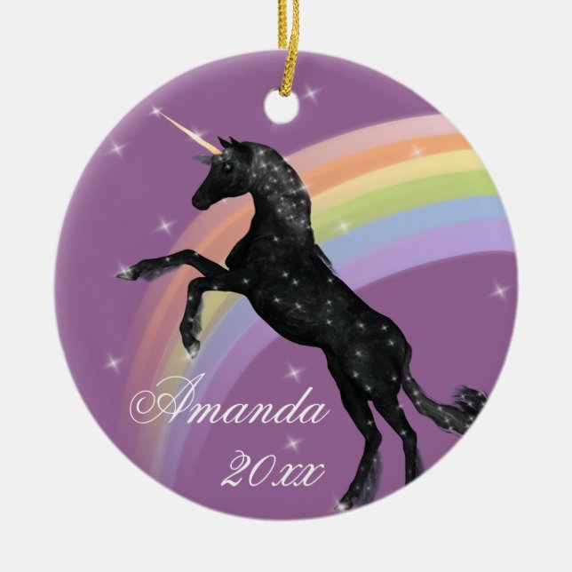 Rainbow Unicorn Fantasy Ceramic Tree Decoration (Front)