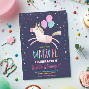 Rainbow Unicorn First Birthday Girl Invitation