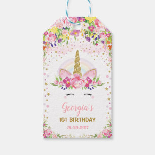 Rainbow Unicorn Floral Pink Gold Confetti Favours Gift Tags