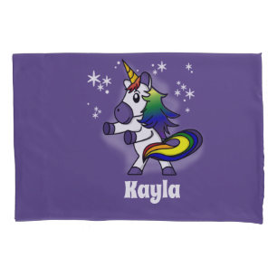 Rainbow Unicorn Flossing with Starry Background Pillowcase