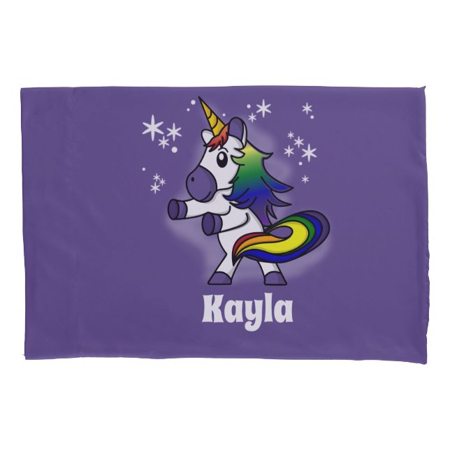 Rainbow Unicorn Flossing with Starry Background Pillowcase (Front)