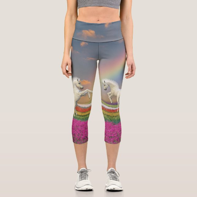 Rainbow Unicorn Foals Fantasy Capri Leggings (Front)