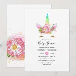 Rainbow Unicorn Girl Baby Shower Invitation