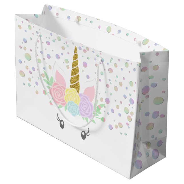Rainbow Unicorn Girl Baby Shower Large Gift Bag (Back Angled)