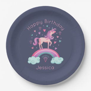Rainbow Unicorn Girl Birthday Party Paper Plate