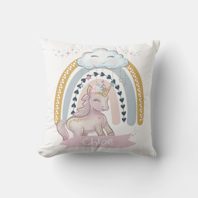 🦄Rainbow Unicorn Girl Custom Name Cushion (Front)