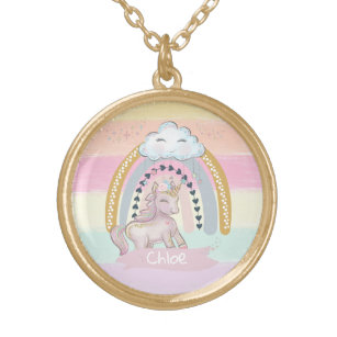 🦄Rainbow Unicorn Girl Custom Name      Gold Plated Necklace