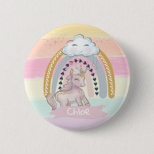 🦄Rainbow Unicorn Girl Custom Name Heart 6 Cm Round Badge