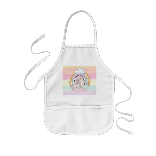 🦄Rainbow Unicorn Girl Custom Name Kids Apron (Front)