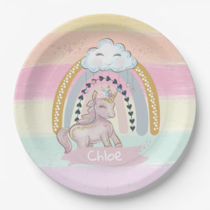 🦄Rainbow Unicorn Girl Custom Name Paper Plate