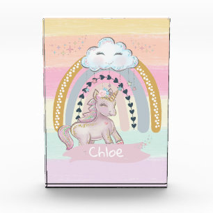 🦄Rainbow Unicorn Girl Custom Name Photo Block