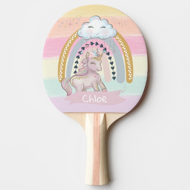 🦄Rainbow Unicorn Girl Custom Name  Ping Pong Paddle (Front)