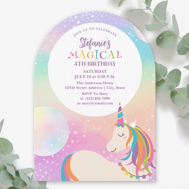 Rainbow Unicorn Girl Magical Birthday Party Invitation (Creator Uploaded)
