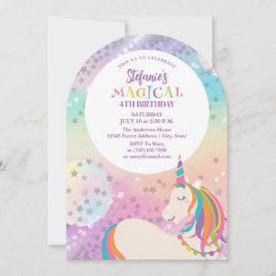 Rainbow Unicorn Girl Magical Birthday Party Invitation