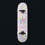Rainbow Unicorn Girl Skateboard<br><div class="desc">Make this sweet Unicorn Skateboard  your own by adding your text. To access advanced editing tools on Zazzle,  please go to "Personalise this template" and click on "Details",  scroll down and press the "click to customise further" link. Great gift idea for Girls who love unicorns!</div>