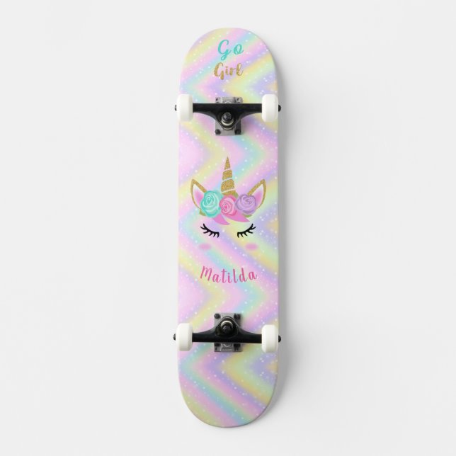 Rainbow Unicorn Girl Skateboard (Front)