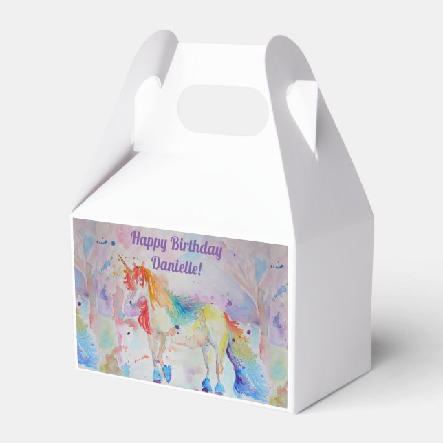 Rainbow Unicorn Girls Birthday Cake Favor Box (Front Side)