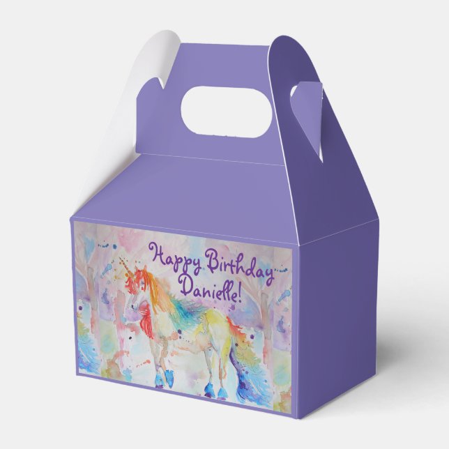Rainbow Unicorn Girls Birthday Cake Favour Box (Front Side)