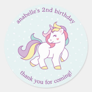 Rainbow Unicorn Girls Birthday Party Classic Round Sticker