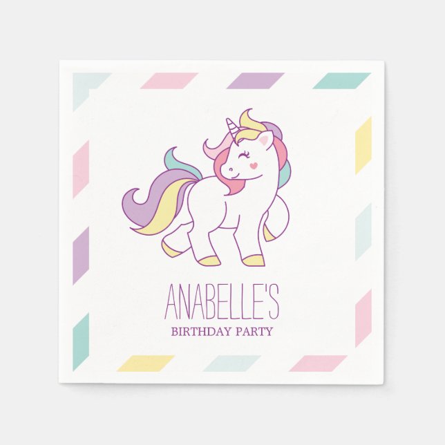 Rainbow Unicorn Girls Birthday Party Napkin (Front)