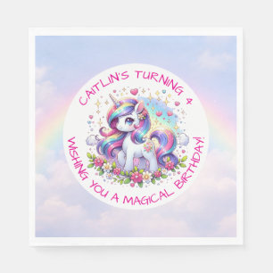 Rainbow Unicorn Girl's Birthday Party Personalised Napkin
