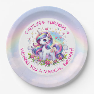 Rainbow Unicorn Girl's Birthday Party Personalised Paper Plate