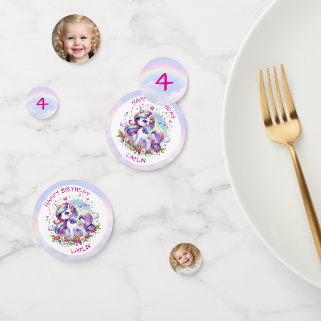 Rainbow Unicorn Girl's Birthday Party Personalized Confetti (Group)