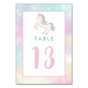 Rainbow Unicorn Girl's Birthday Party Table Number