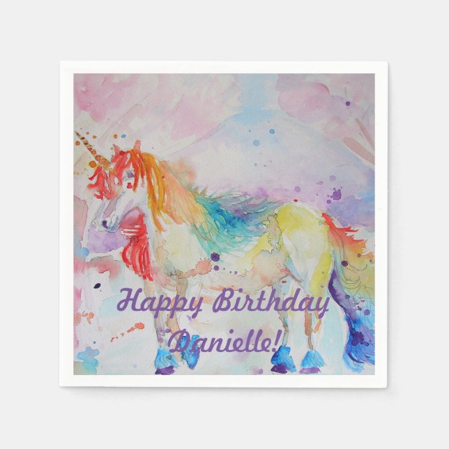 Rainbow Unicorn Girls Birthday Serviette Napkins (Front)