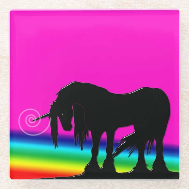 Rainbow Unicorn Glass Coaster (Front)