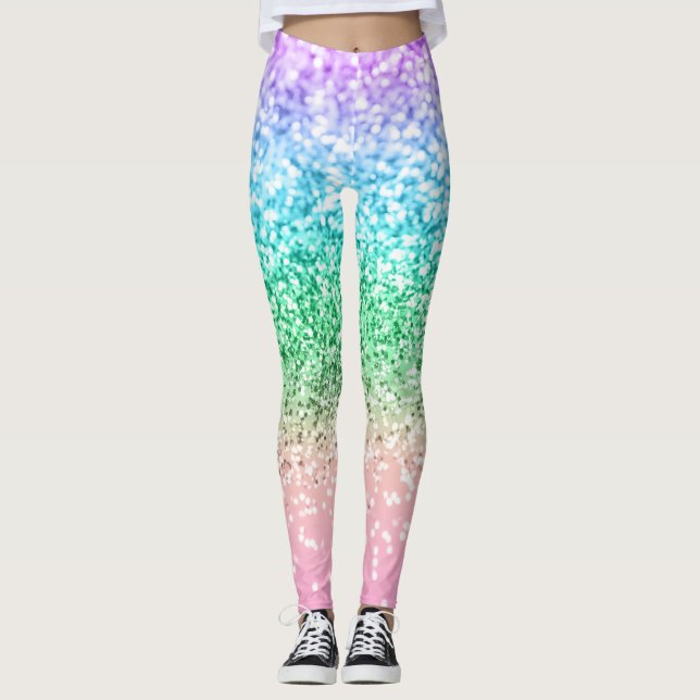 Rainbow Unicorn Glitter 1 (Faux Glitter) #pastel  Leggings (Front)