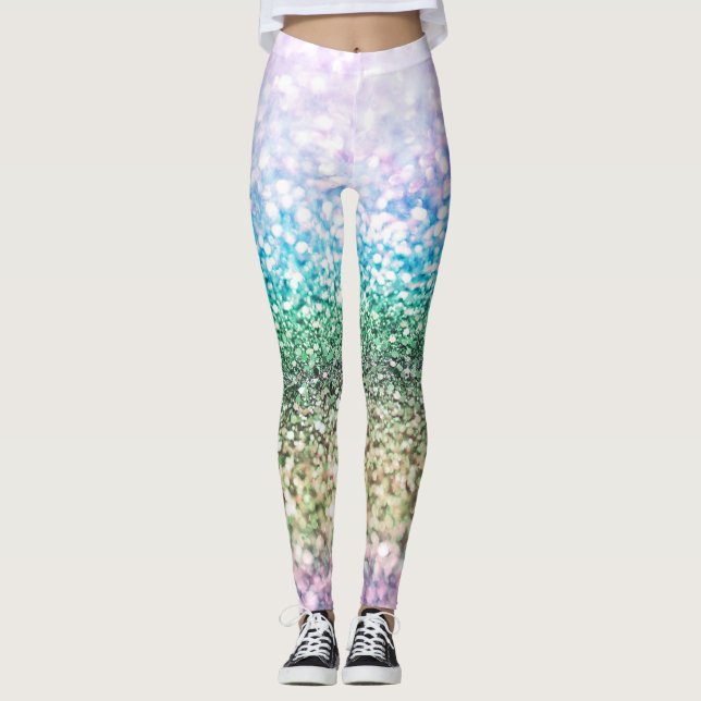 Rainbow Unicorn Glitter #3 (Faux Glitter) #pastel  Leggings (Front)