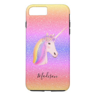 Rainbow Unicorn Glitter Personalised iPhone 8 Plus/7 Plus Case