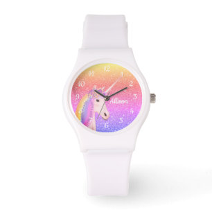 Rainbow Unicorn Glitter Personalised Womens Watch