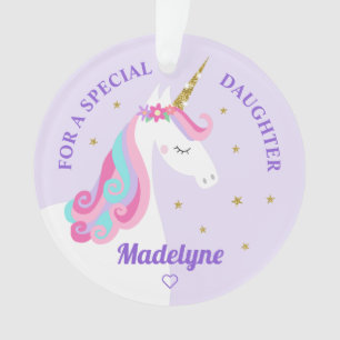 Rainbow Unicorn Gold Glitter Daughter Purple Ornament