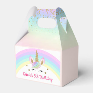 Rainbow Unicorn Gold Glitter Girl Birthday Favour Box