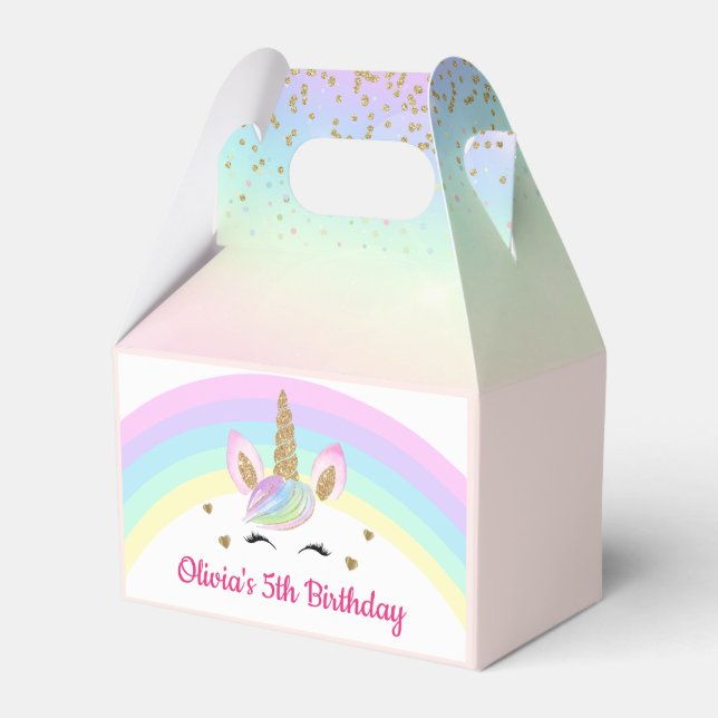 Rainbow Unicorn Gold Glitter Girl Birthday Favour Box (Front Side)