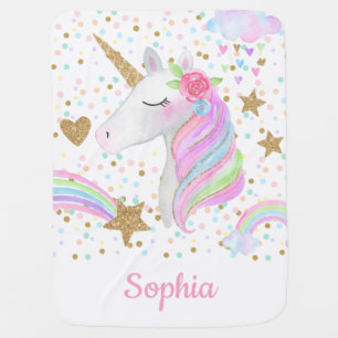 Rainbow Unicorn Gold Glitter Personalised Baby Blanket