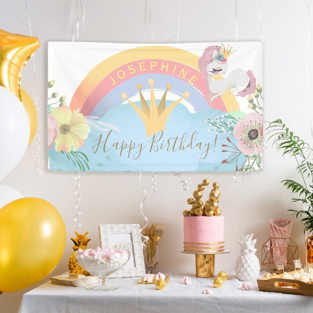 Rainbow unicorn Happy Birthday floral cute Banner (Creator Uploaded)
