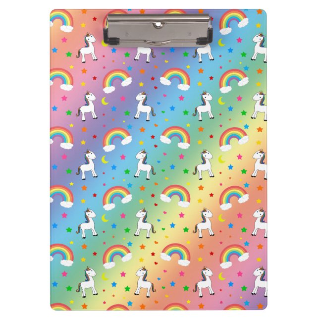 Rainbow unicorn hearts stars pattern clipboard (Front)