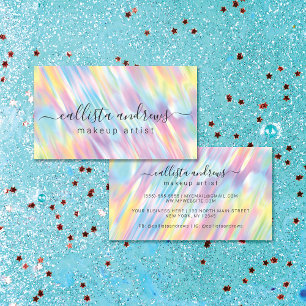 Rainbow Unicorn Holographic Makeup Artist Business Card