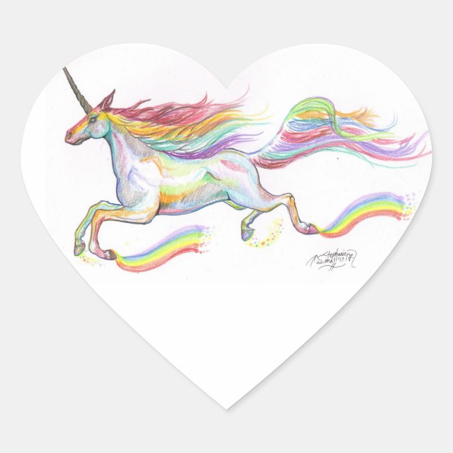 Rainbow Unicorn Horse Pony Cute Fly Heart Stickers (Front)