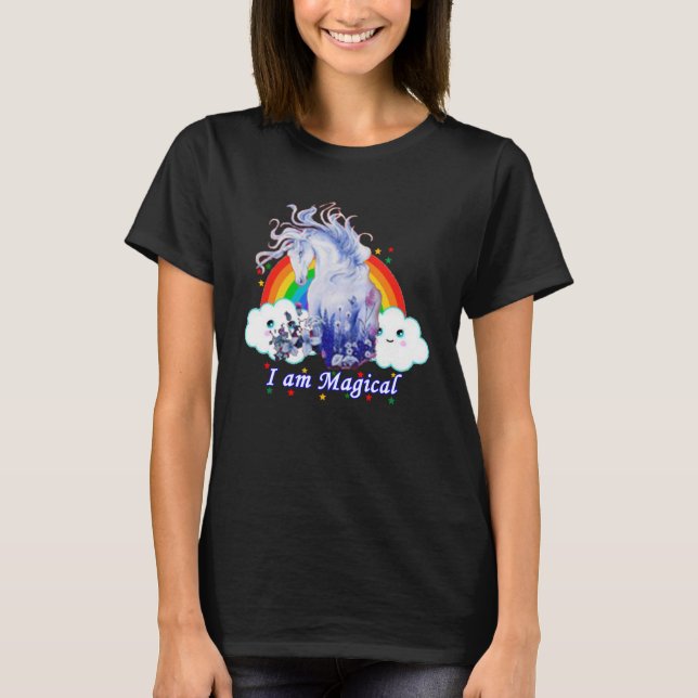 Rainbow Unicorn I am Magical Smiling Face T-Shirt (Front)