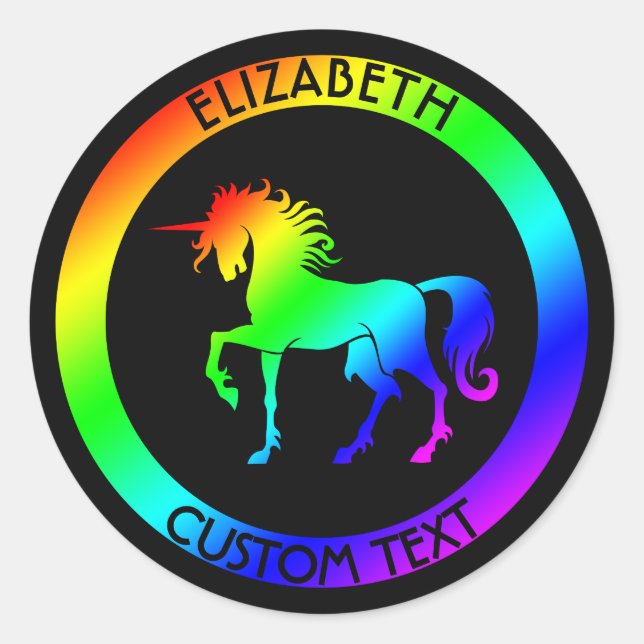 Rainbow Unicorn In Black Circles Classic Round Sticker (Front)