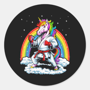 Rainbow Unicorn Karate Taekwondo Mma Judo Kids Classic Round Sticker