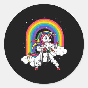 Rainbow Unicorn Karate Taekwondo Mma Judo Kids Gir Classic Round Sticker