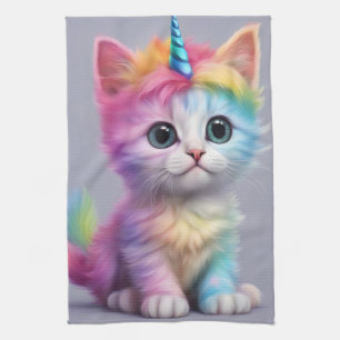 Rainbow Unicorn Kitten Tea Towel