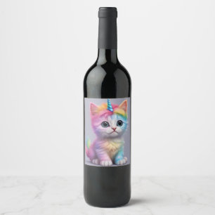 Rainbow Unicorn Kitten Wine Label
