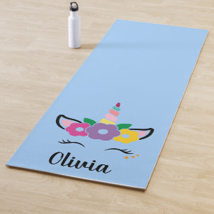 Rainbow Unicorn Light Blue Personalised Yoga Mat