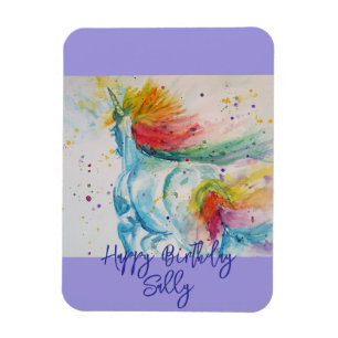 Rainbow Unicorn lilac Watercolor Girls Birthday Magnet